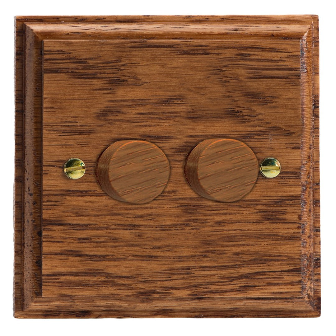 Varilight Kilnwood 2-Gang 2-Way V-Dim Push On/Off Rotary Dimmer 2 x 40-250W - HK4MO image 0
