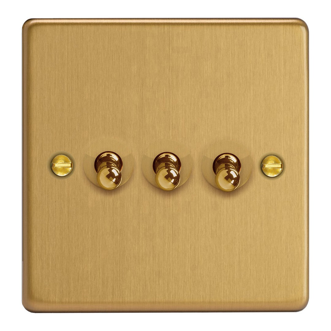 Brushed Brass 3-Gang 10A 1- or 2-Way Toggle Switch XDET3.BB image 0