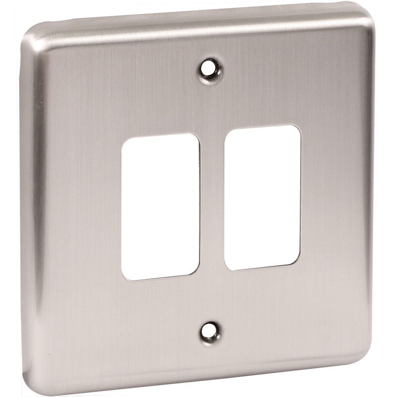 Brushed Chrome 2 Gang Grid Plate - WGP2GBC image 0
