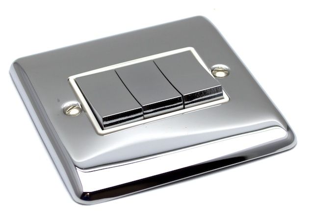Definition Polished Chrome 3 Gang Treble 10a Light Switch - D03PCW image 0