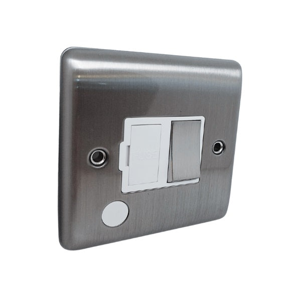 BRUSHED CHROME 13A SWITCHED FUSED SPUR WITHOUT NEON B/CHROME WHITE INSERT - 38BCW image 0
