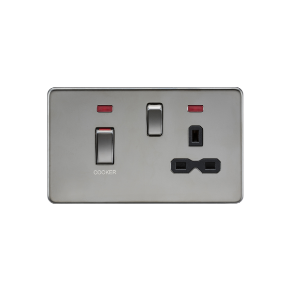 Black Nickel 45A DP Switch & 13A Socket with Neons with Black Insert  - SFR83MNBN image 0
