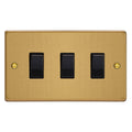 Brushed Brass 3-Gang 10A 1- or 2-Way Rocker Switch Double Plate XDE93B.BB image 0