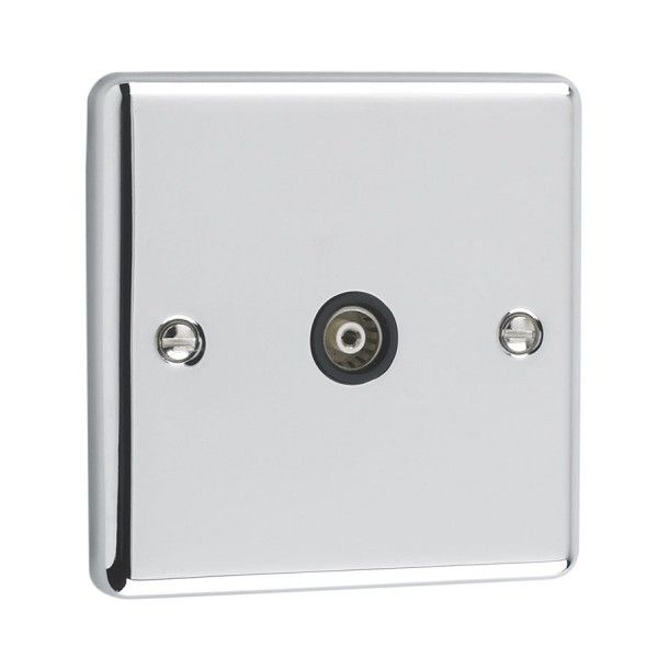 Polished Chrome 1 Gang TV Coaxial Outlet - W42PCB image 0