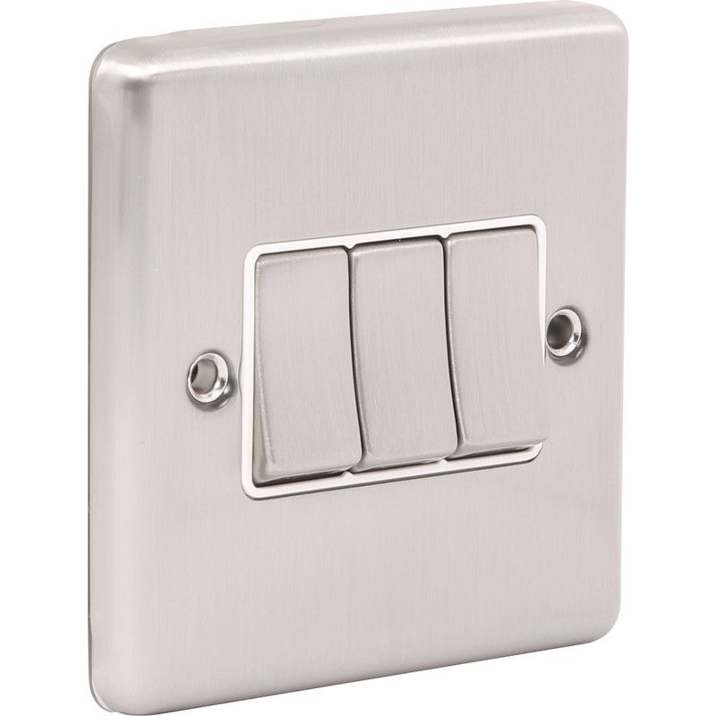 Brushed Steel 3 Gang Treble 10A Light Switch W03BSW image 0