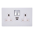 Varilight Primed 2-Gang 13A Single Pole Switched Socket with 1x USB A & 1x USB C Charging Ports - XDY5UACWS.PD image 0
