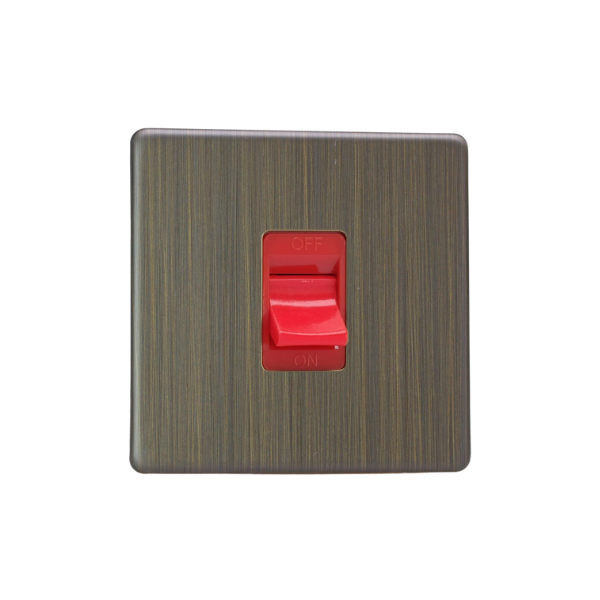 Urban Screwless Antique Brass 45A Cooker Switch (Single Plate, Red Rocker) XDY45SS.AB image 0