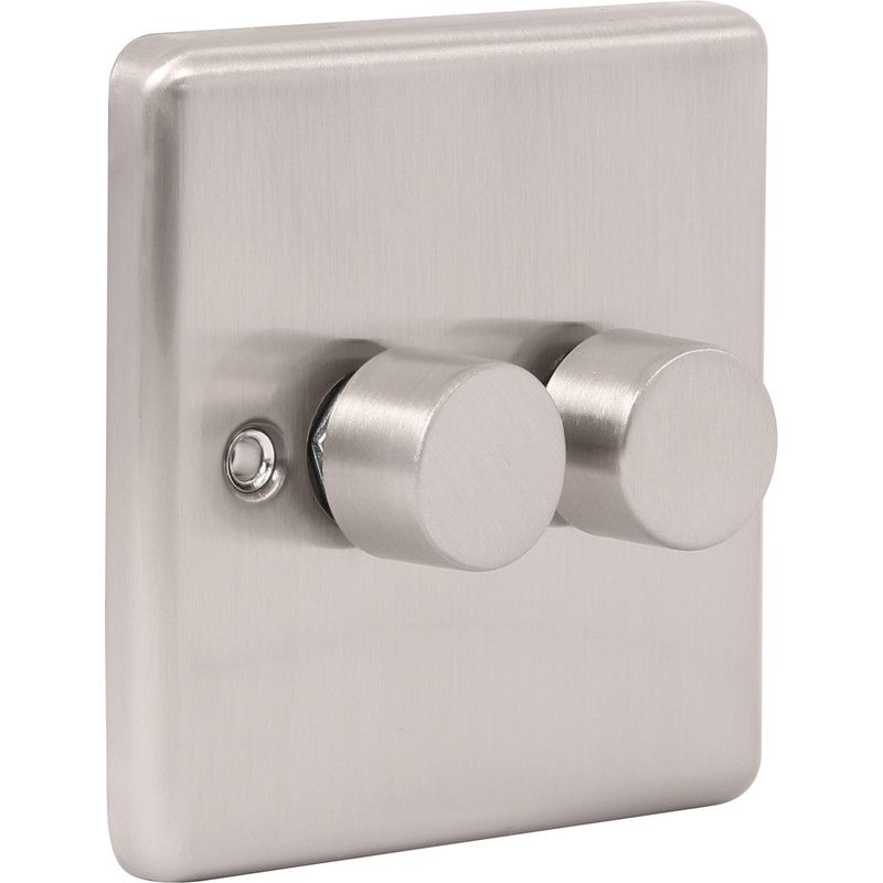 Brushed Steel 2 Gang 400W Dimmer Switch W23BC image 0