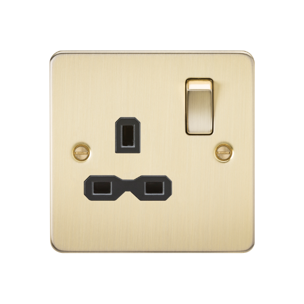 Brushed Brass13A 1G DP Switched Socket with Black Insert - FPR7000BB image 0