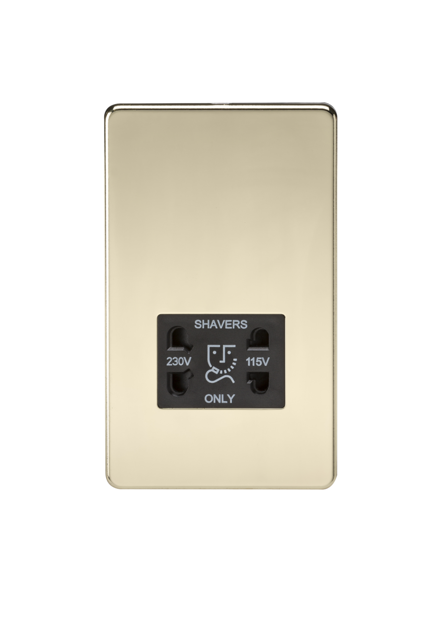 Polished Brass 115V/230V Dual Voltage Shaver Socket with Black Insert - SF8900PB image 0