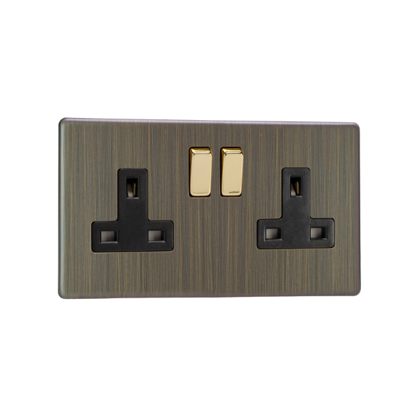 Urban Screwless Antique Brass 2-Gang 13A Double Pole Switched Socket XDY5BS.AB image 0