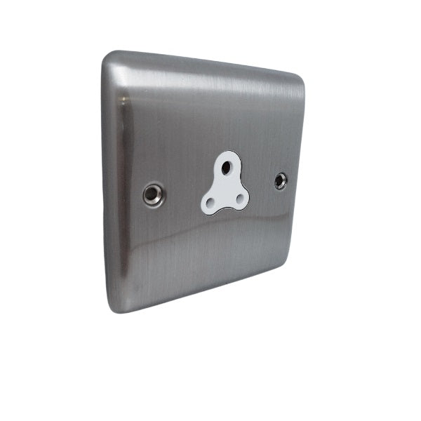 BRUSHED CHROME 2A 1 GANG ROUND PIN SOCKET B/CHROME WHITE - 08BCW image 0