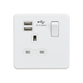 Matt White 13A 1G SP Switched Socket with Dual USB A+A (5V DC 2.4A shared) with White Insert - SFR9124MW image 0