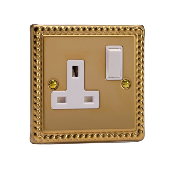 Varilight Georgian Brass 1-Gang 13A Double Pole Switched Socket - XG4W image 0