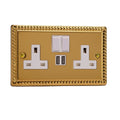 Varilight Georgian Brass 2-Gang 13A Unswitched Socket + 2x5V DC 2100mA USB Charging Ports - XG5U2SW image 0