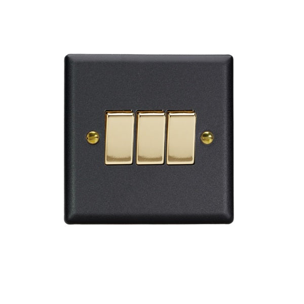 Varilight Vogue Matt Black 3-Gang 10A 1- or 2-Way Rocker Switch - XY3V.MB image 0