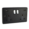 Matt Black Double Socket with Two USB Ports 4.8 AMP with Polished Chrome Rocker W66MBPC image 0