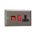Urban Antique Brass 45A Cooker Panel with 13A Double Pole Switched Socket Outlet (Red Rocker) XY45PB.AB image 0
