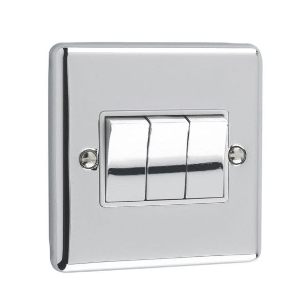 Polished Chrome 3 Gang Treble 10A Light Switch - W03PCW image 0