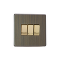 Urban Screwless Antique Brass 3 Gang 2 Way Switch XDY3S.AB image 0