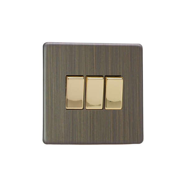 Urban Screwless Antique Brass 3 Gang 2 Way Switch XDY3S.AB image 0