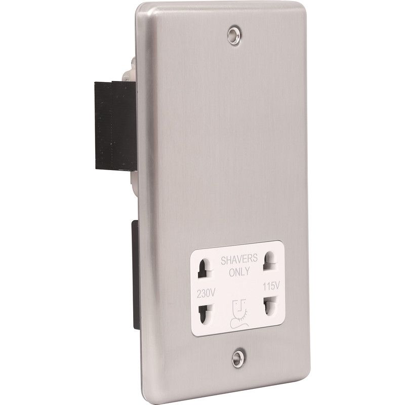 Brushed Steel Shaver Socket W48BSW image 0