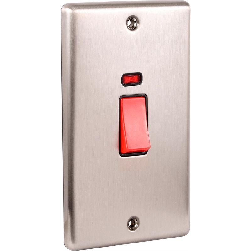 Brushed Steel 45A Double Vertical Cooker Switch -  W40BSB image 0