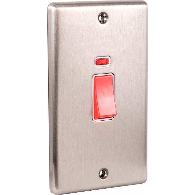 Brushed Steel 45A Double Vertical Cooker Switch W40BSW image 0