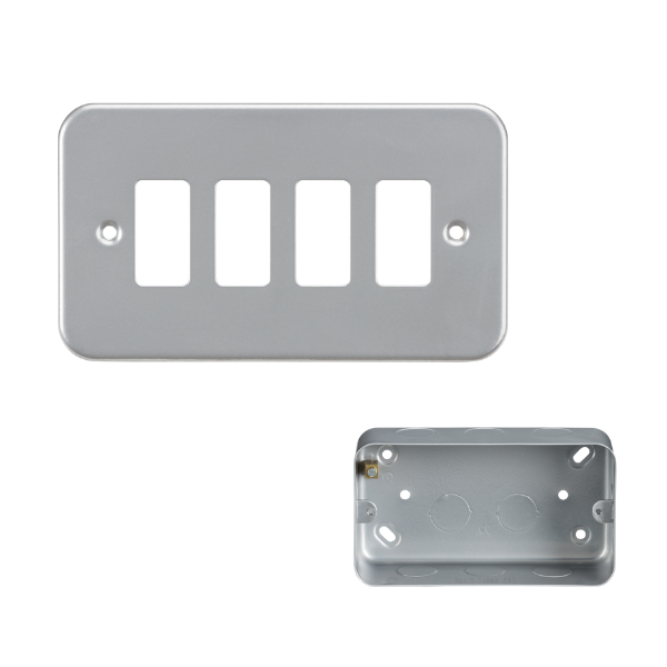 Metal Clad 4 Gang Grid Plate and 40mm Back Box MC-G4 image 0