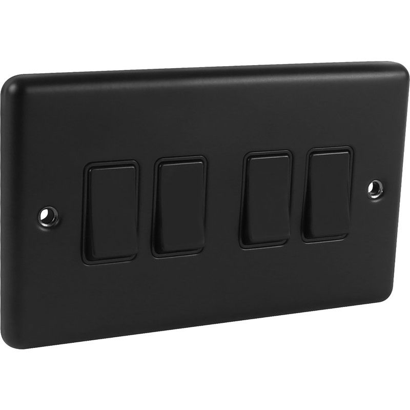 Matt Black 4 Gang 2 Way Switch 10a - W04MBB image 0