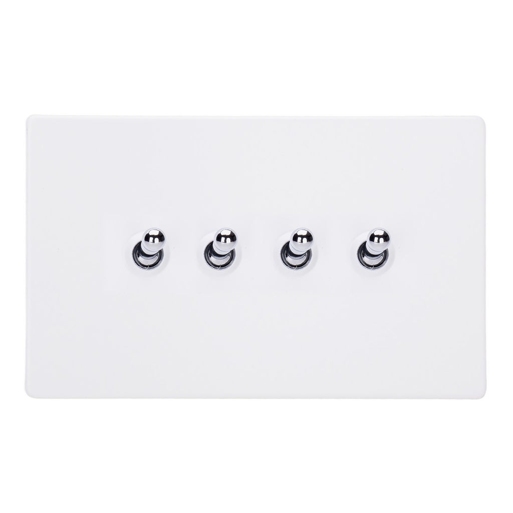 Varilight Primed 4-Gang 10A 1- or 2-Way Toggle Switch (Twin Plate) with Chrome Toggle - XDYT9S.PD image 0