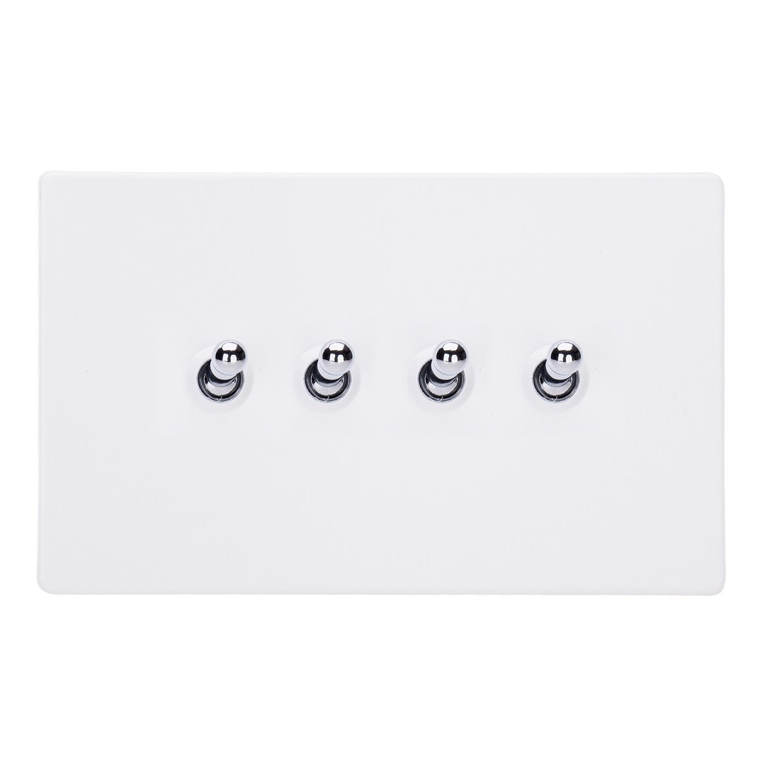 Varilight Primed 4-Gang 10A 1- or 2-Way Toggle Switch (Twin Plate) with Chrome Toggle - XDYT9S.PD image 0
