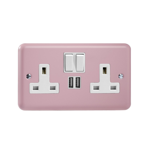 Rose Pink 2-Gang 13A Single Pole Switched Socket + 2x5V DC 2100mA USB Charging Ports XY5U2SW.RP image 0