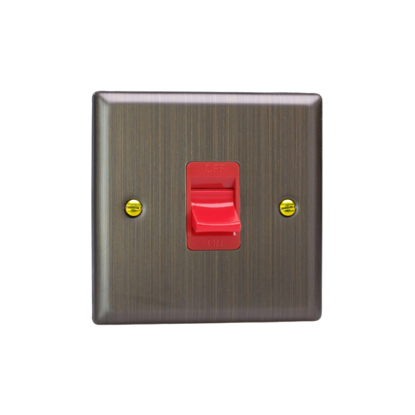 Urban Antique Brass 45A Cooker Switch (Single Plate, Red Rocker) XY45S.AB image 0