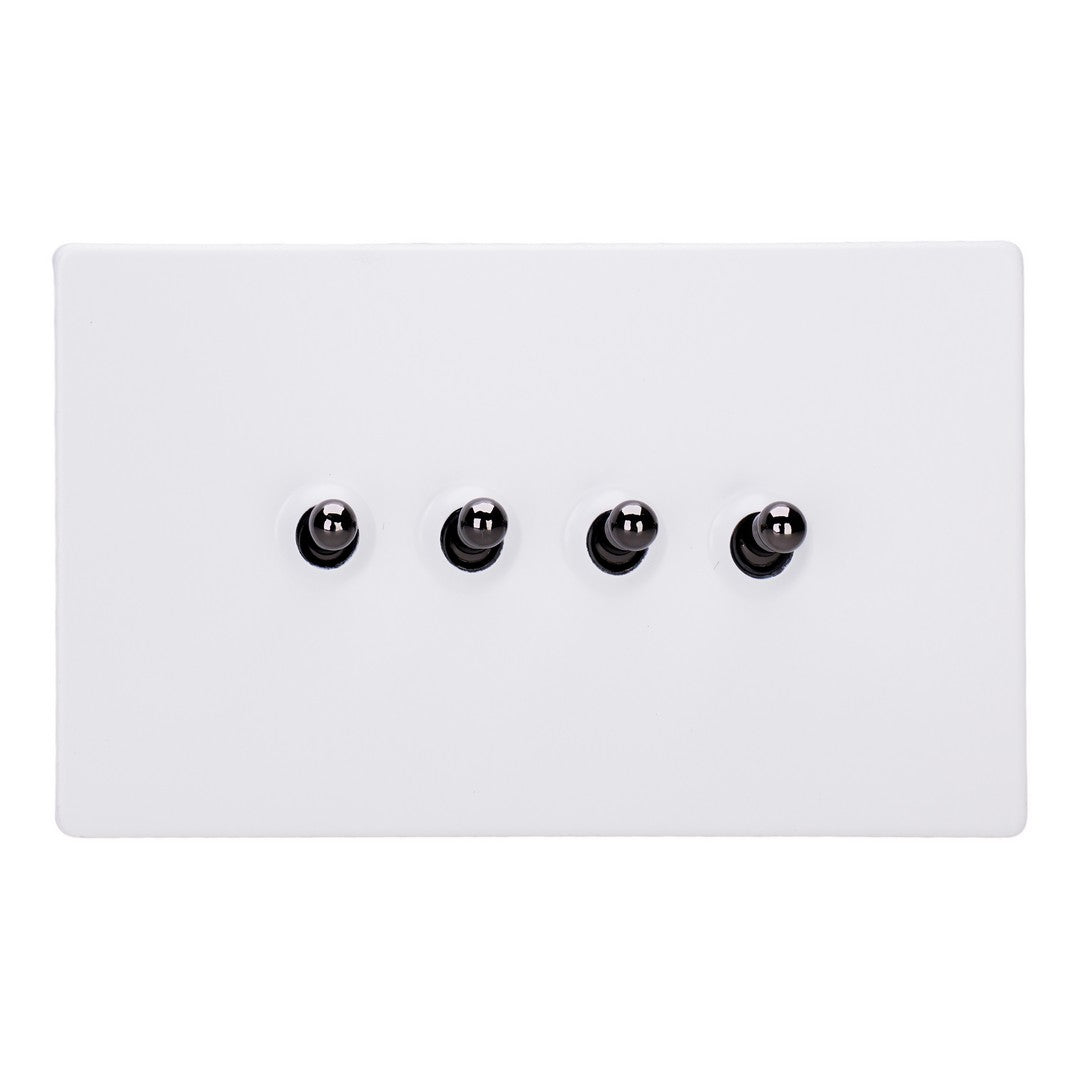 Varilight Primed 4-Gang 10A 1- or 2-Way Toggle Switch (Twin Plate) with Iridium Toggle - XDYT9IS.PD image 0