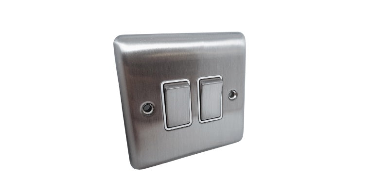 DEFINITION 2 GANG SWITCH BRUSHED CHROME WHITE - D02BCW image 0