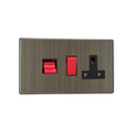 Urban Screwless Antique Brass 45A Cooker Panel with 13A Double Pole Switched Socket Outlet (Red Rocker) XDY45PBS.AB image 0