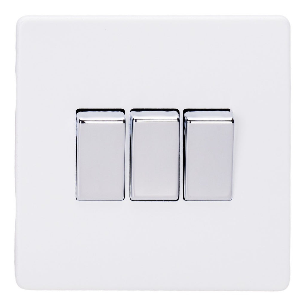 Varilight Primed 3-Gang 10A 1- or 2-Way Rocker Switch with Chrome Rocker - XDY3S.PD image 0