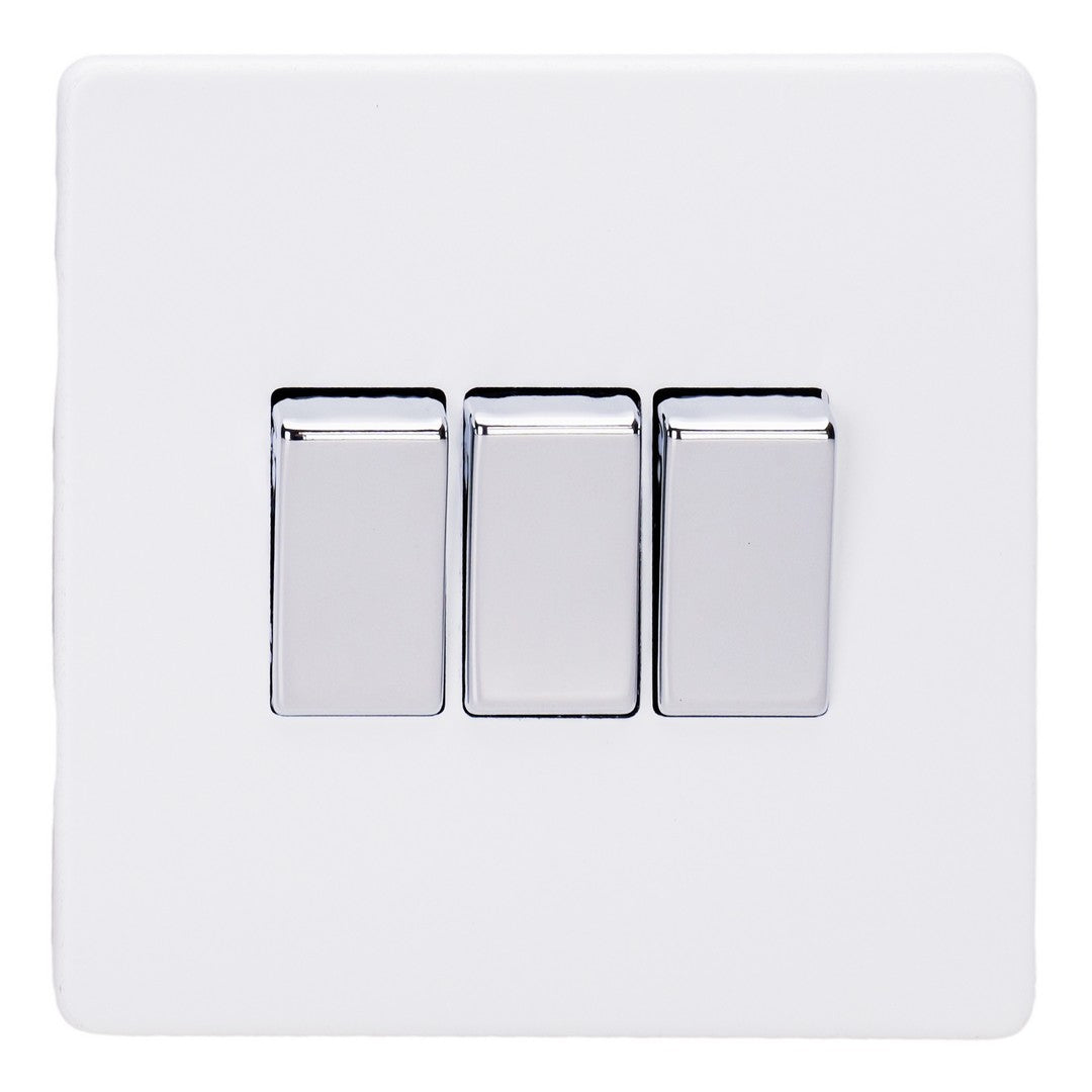 Varilight Primed 3-Gang 10A 1- or 2-Way Rocker Switch with Chrome Rocker - XDY3S.PD image 0