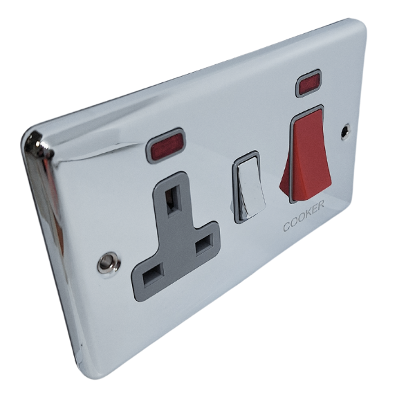Polished Chrome 45A Cooker Switch with Socket – W41PCG image 0
