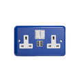 Reflex Blue 2-Gang 13A Single Pole Switched Socket + 2x5V DC 2100mA USB Charging Ports XY5U2SW.RB image 0