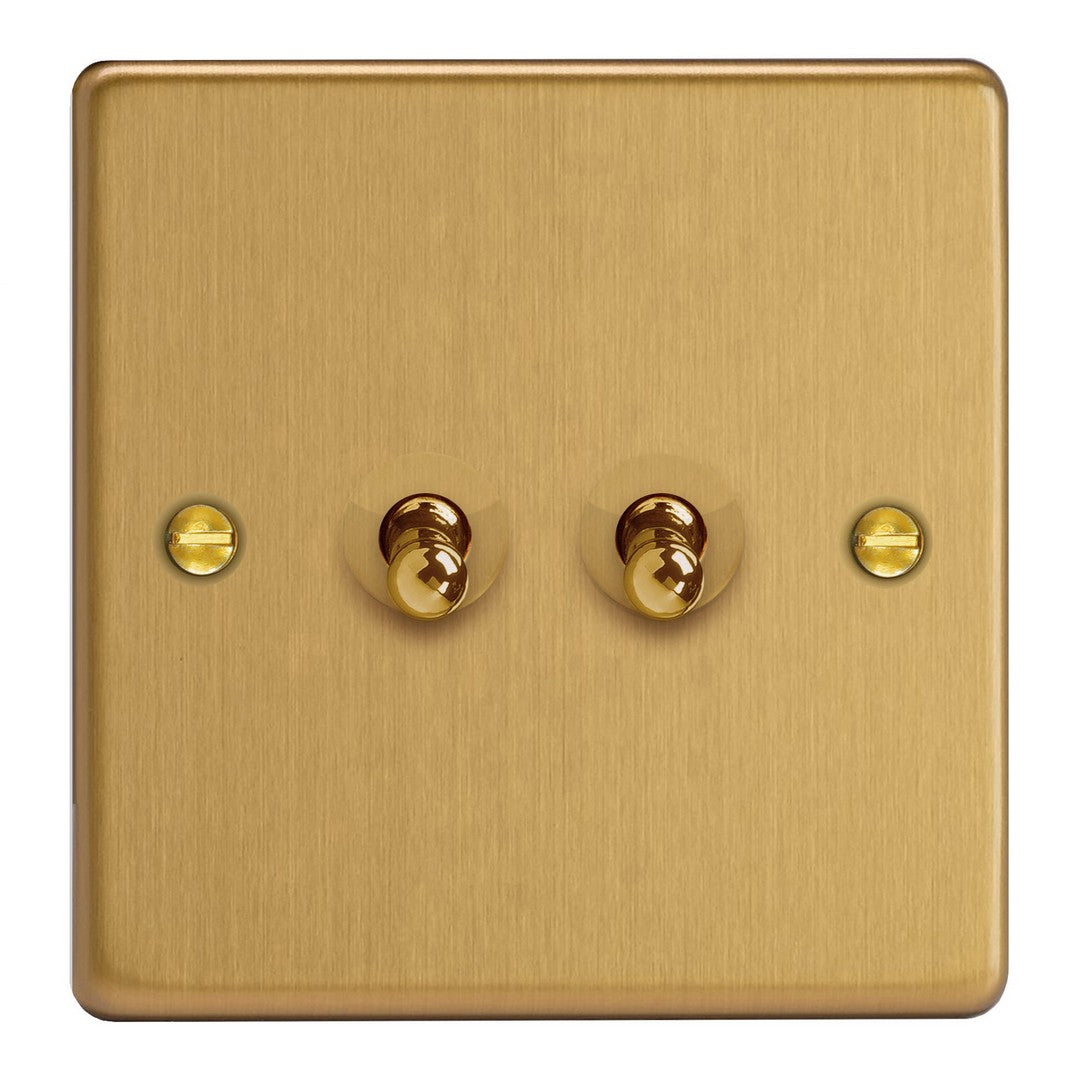 Brushed Brass 2-Gang 10A 1- or 2-Way Toggle Switch XDET2.BB image 0