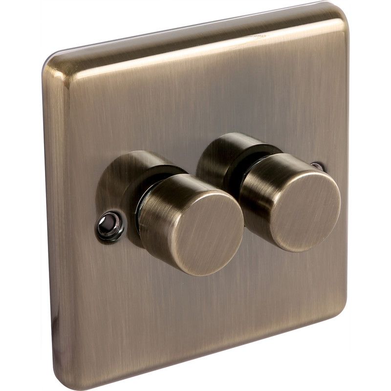 Windsor Antique Brass 2 Gang Intelligent 150W LED Dimmer Switch - W11AB-IN25 image 0