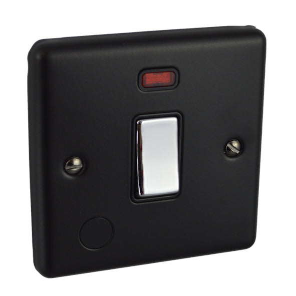 Matt Black 20A 1 Gang DP Switch with neon and Polished Chrome Rocker W37MBPC image 0
