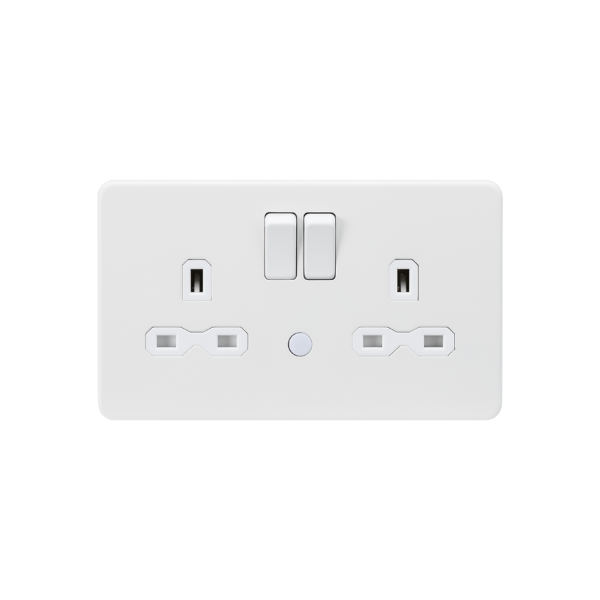 Matt White 13A 2G DP Switched Socket with Photocell Nightlight Function with White Insert - SFR9NLMW image 0