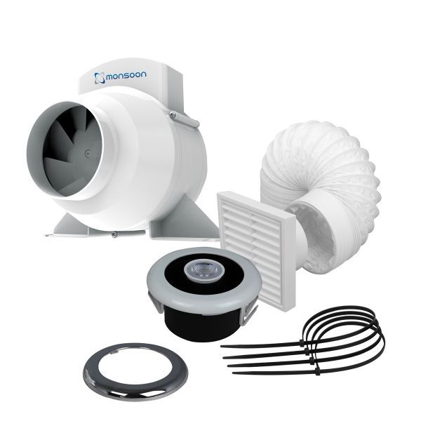 White & Chrome UMD Timer Shower Fan Kit with LED Light - UMDTKLED image 0