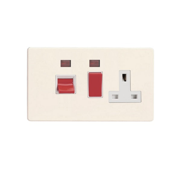 Varilight Primed 45A Cooker Panel + Neon with 13A Double Pole Switched Socket Outlet (Red Rocker) - XDY45PNWS.PD image 0