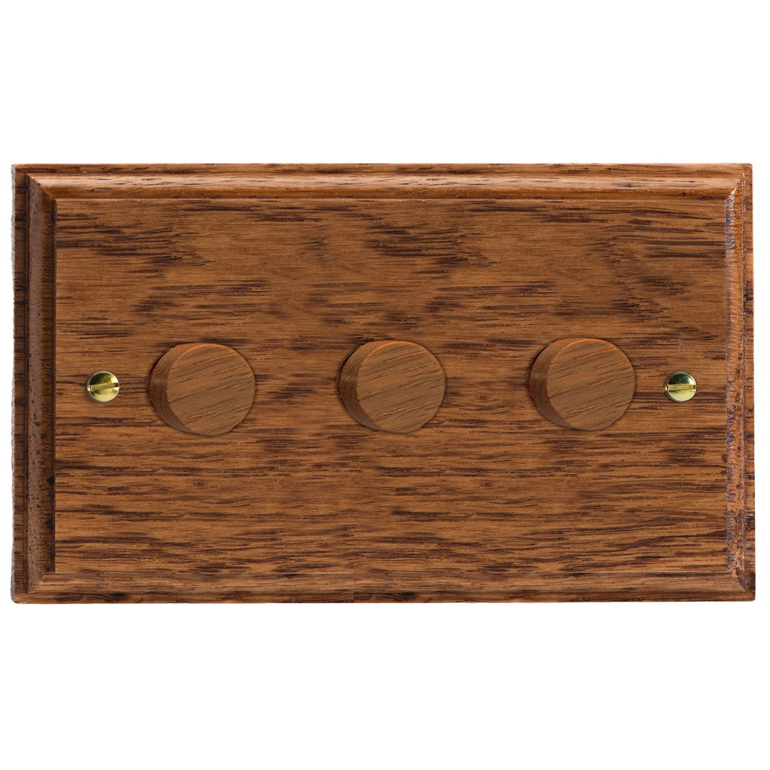 Varilight Kilnwood 3-Gang 2-Way V-Dim Push On/Off Rotary Dimmer 3 x 40-250W (Twin Plate) - HK43MO image 0