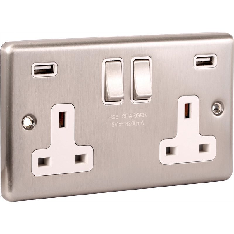 Brushed Steel USB - Twin Ports 4.8a - W66BSW image 0