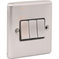Brushed Steel 3 Gang Treble 10A Light Switch -  W03BSB image 0